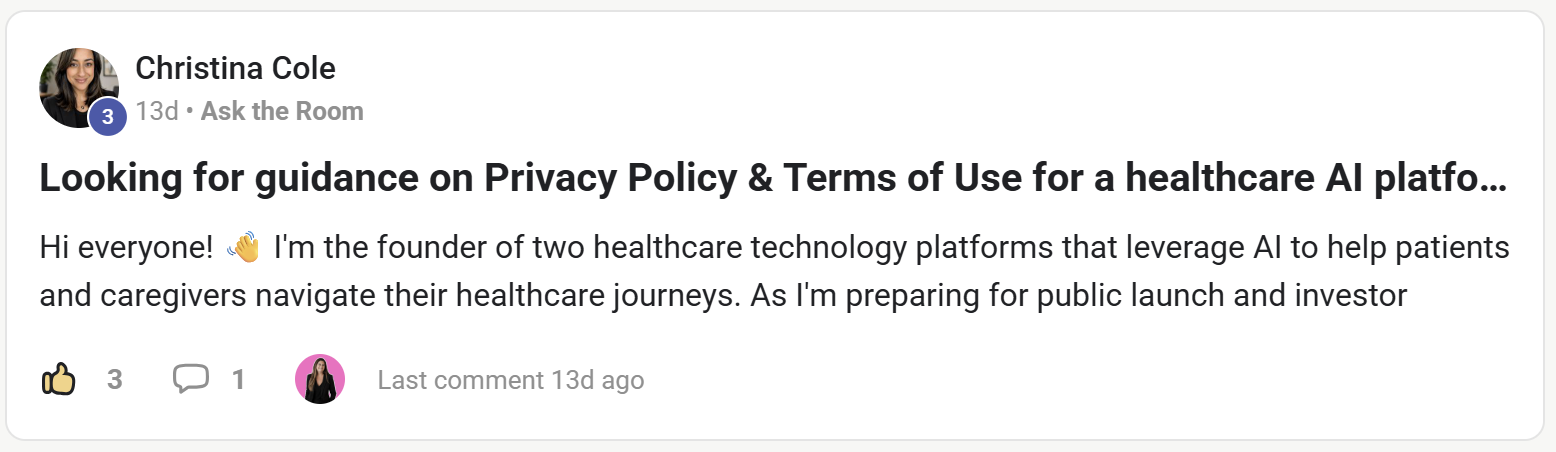 Member asking for privacy policy guidance for a healthcare AI platform